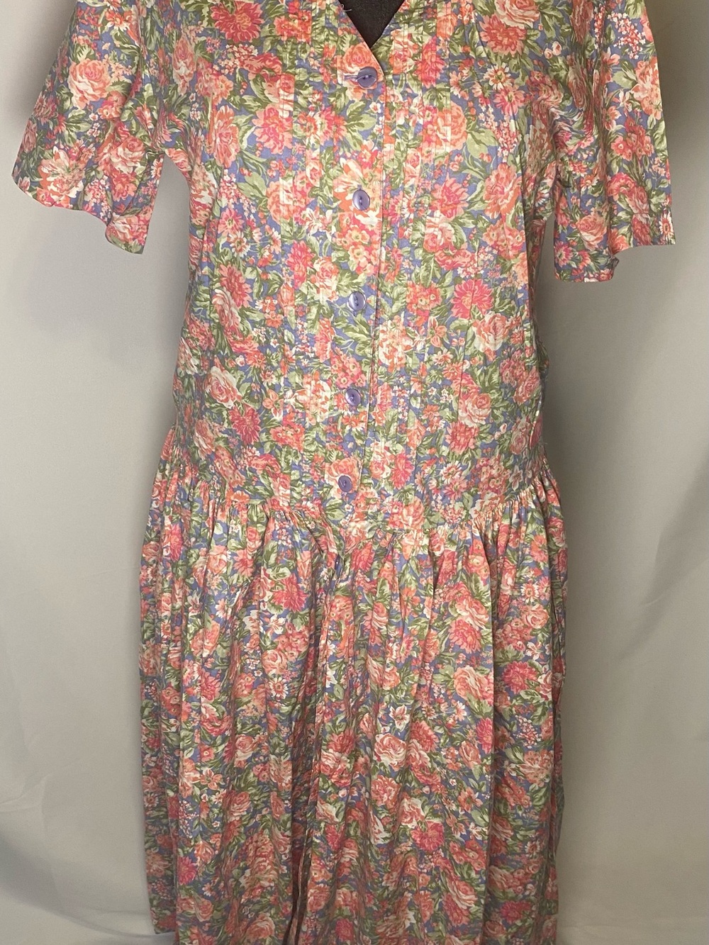 Laura Ashley Floral Button-Front Midi Dress in Pink and Blue